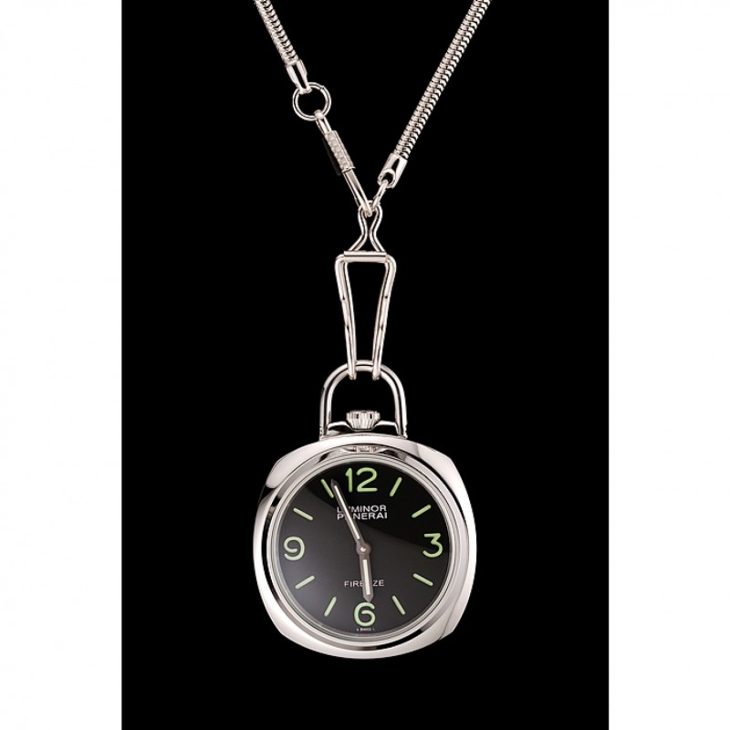 Swiss Panerai Luminor Pocket Watch Black Dial Stainless Steel Case And Chain 1453743 Replica Watches